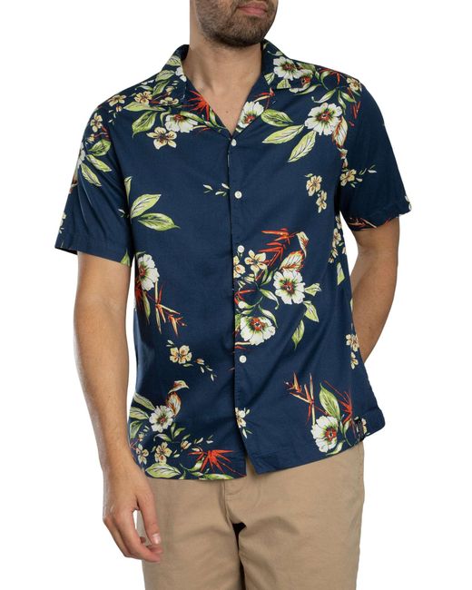 Superdry Blue Hawaiian Print Short Sleeved Shirt for men