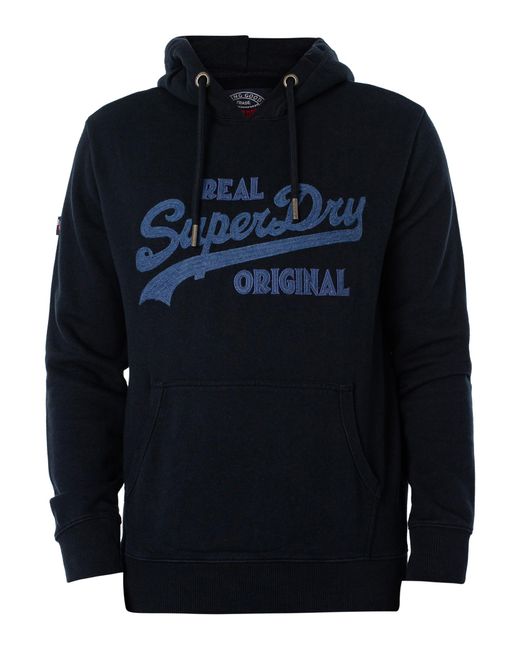 Superdry Blue Embroidered Pullover Hoodie for men