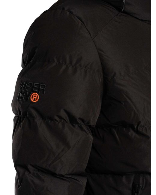 Superdry Black Hooded Sports Puffer Jacket for men