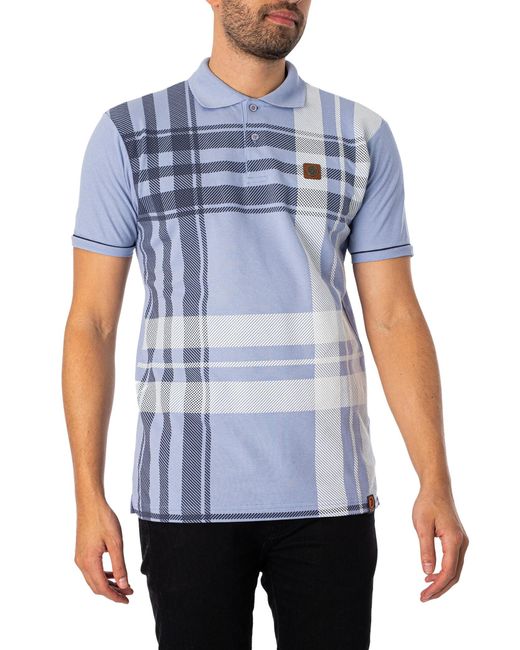 Trojan Blue Oversize Check Panel Polo Shirt for men