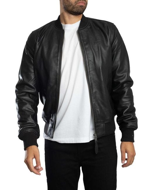 Schott Nyc Gray Leather Bomber Jacket for men