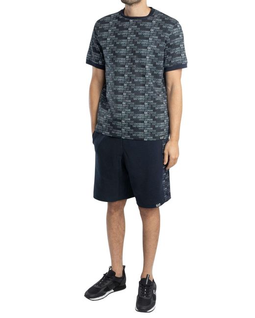 EA7 Blue Pattern Sweat Shorts for men