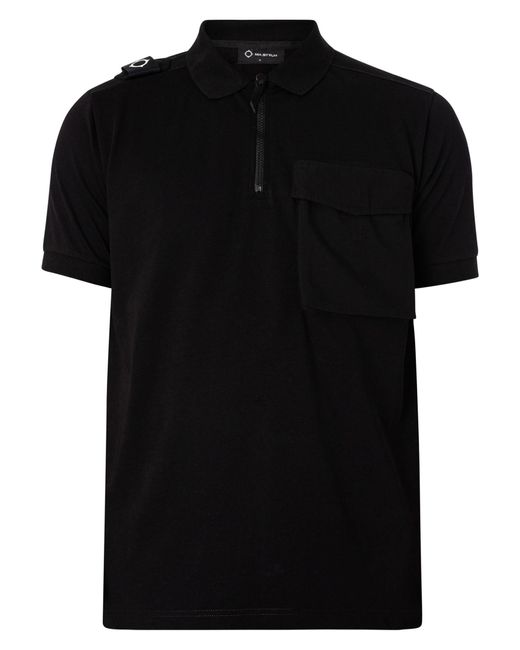 Ma Strum Black Cargo Pocket Zip Polo Shirt for men