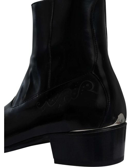 Jeffery West Black Lightning Bolt Zip Leather Chelsea Boots for men
