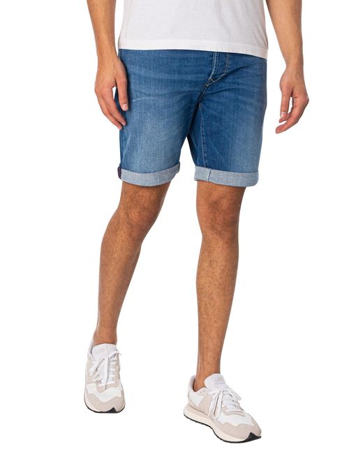 Replay Blue Tapered Denim Shorts for men