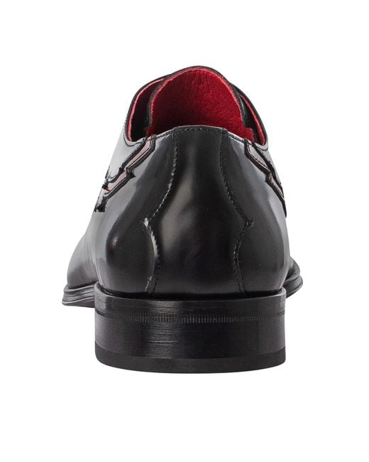 Jeffery West Black Flash Polished Leather Derby Shoes for men