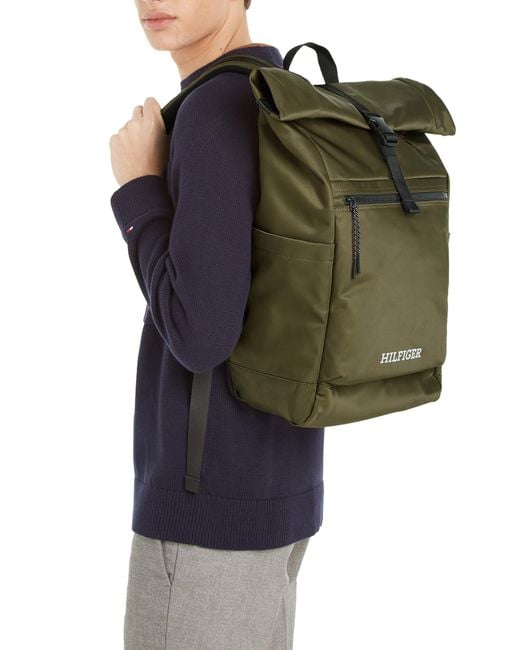 Tommy Hilfiger Monotype Roll top Backpack in Green for Men Lyst UK