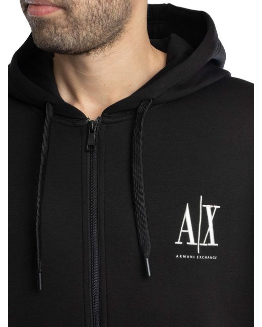 ARMANI EXCHANGE Black Jersey Logo Zip Hoodie for men
