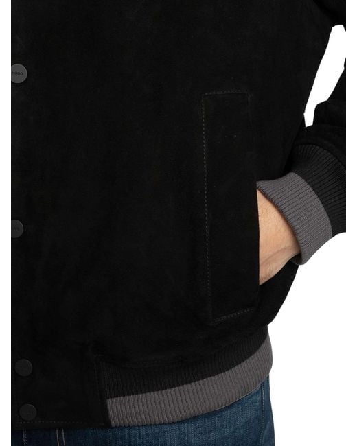 HUGO Black Ledam Suede Bomber Jacket for men