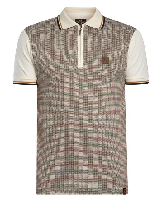 Trojan Gray Mini Houndstooth Zip Panel Polo Shirt for men