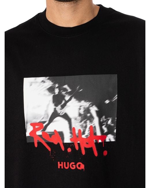 HUGO Black Cotton-jersey T-shirt With Spray-paint Artwork for men