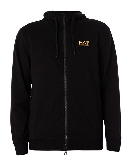 EA7 Black Zip Hooded Tracksuit for men
