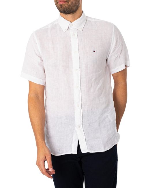 Tommy Hilfiger White Pigment Syed Linen Short Sleeved Shirt for men