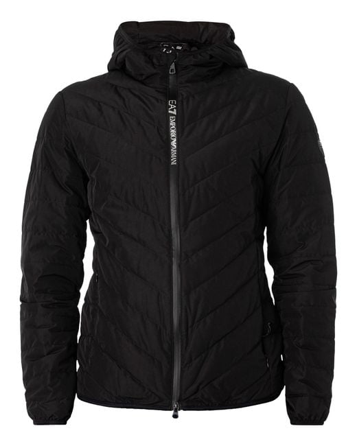 EA7 Black Logo Zip Down Jacket for men