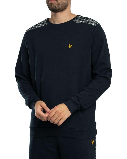 Lyle & Scott Blue Check Panelled Sweatshirt for men
