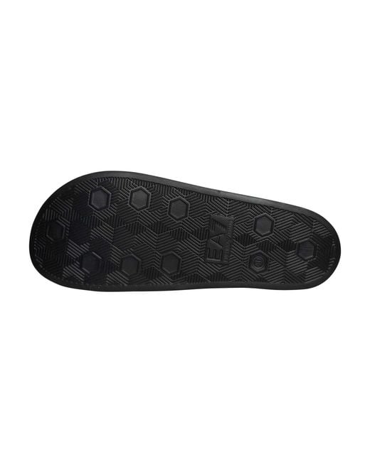 EA7 Black Brand Stripe Sliders for men