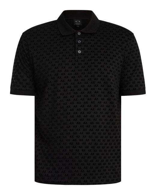 ARMANI EXCHANGE Black Regular Logo Pattern Polo Shirt for men