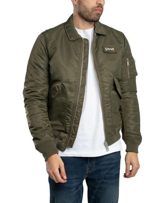 Schott Nyc Green Removable Badge Bomber Jacket for men