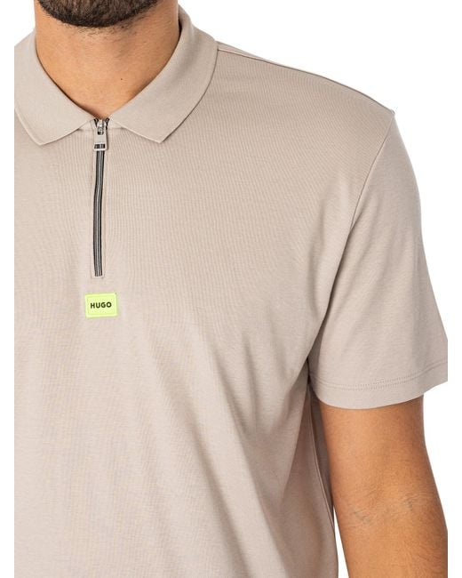 HUGO White Deresom241 Zip Polo Shirt for men