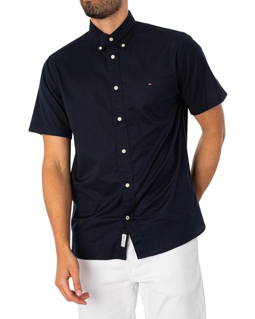 Tommy Hilfiger Blue Flex Poplin Shortsleeved Shirt for men