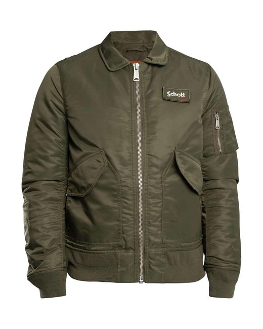 Schott Nyc Green Removable Badge Bomber Jacket for men