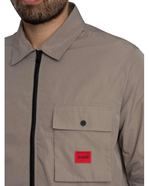 HUGO Gray Emmond Zip Overshirt for men