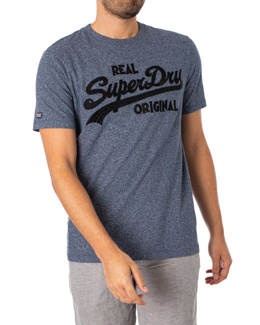 Superdry Blue Embroidered Vintage Logo T-shirt for men