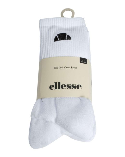 Ellesse White Alacre 5 Pack Crew Socks for men