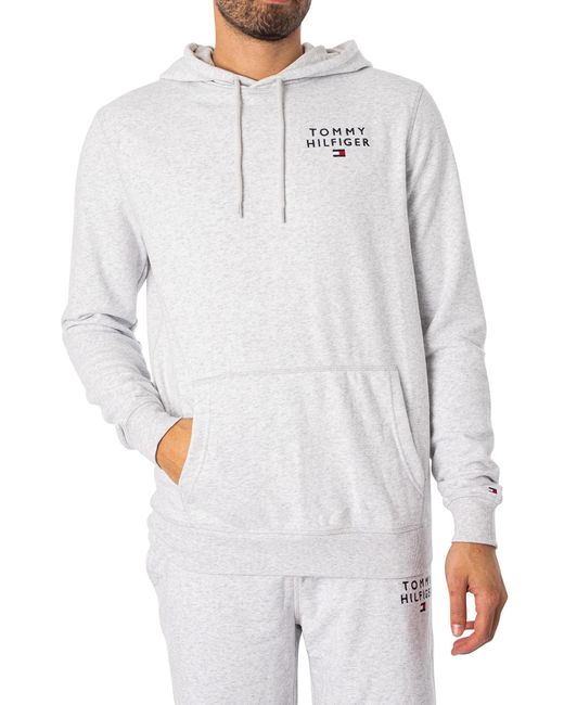 Tommy Hilfiger White Lounge Chest Logo Pullover Hoodie for men