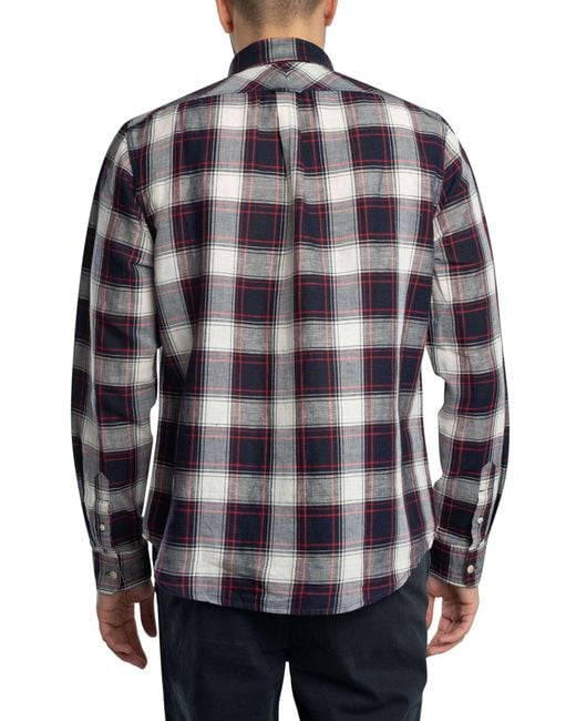 Superdry Blue Merchant Linen Check Shirt for men