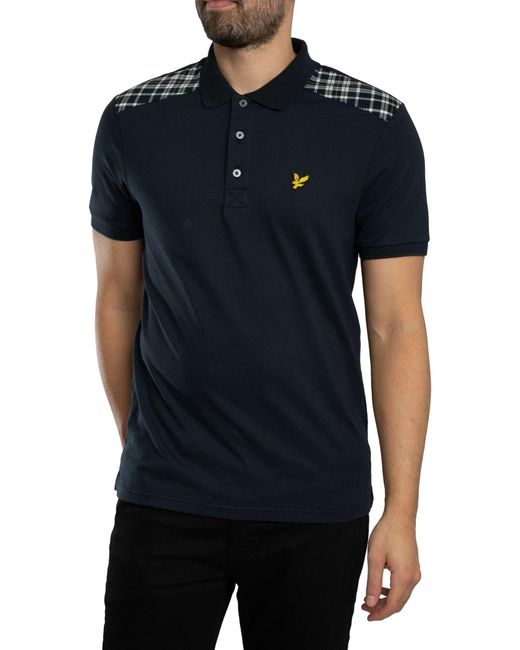 Lyle & Scott Black Check Panelled Polo Shirt for men