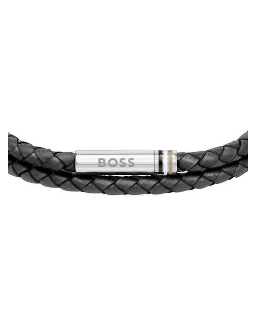 Boss Black Ares Leather Rope Bracelet for men