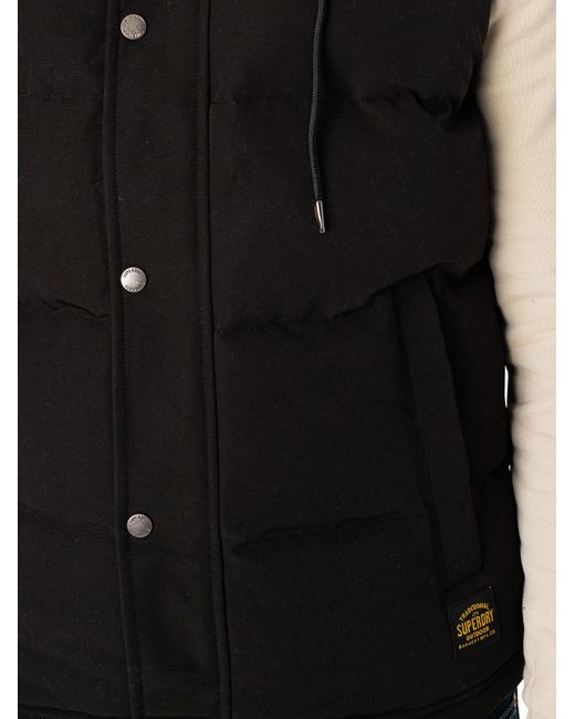 Superdry Black Everest Hooded Puffer Gilet for men