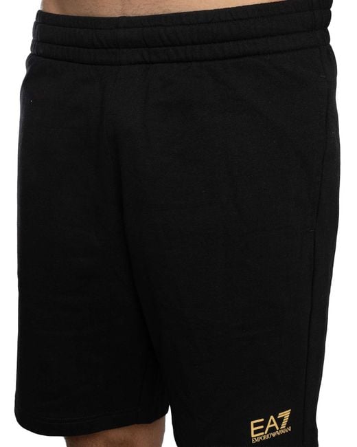 EA7 Black Leg Logo Sweat Shorts for men