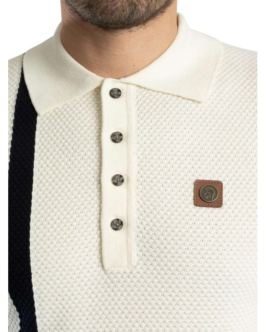 Trojan White Racing Stripe Fine Gauge Polo Shirt for men