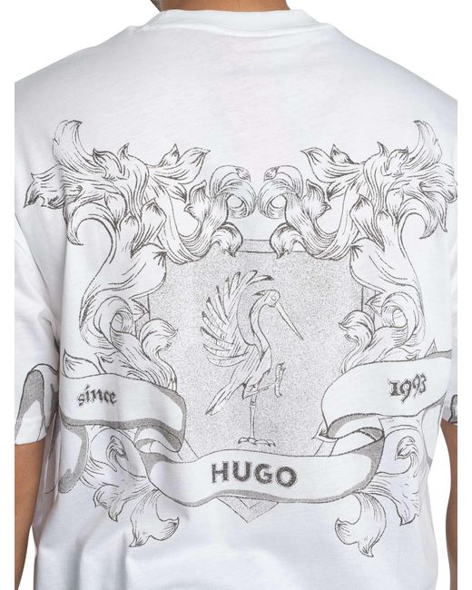 HUGO White Oversized Duarms Back Graphic T-shirt for men