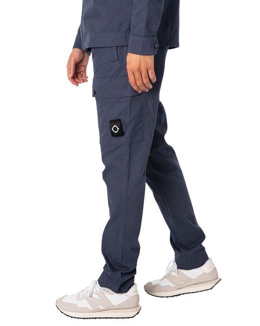 Ma Strum Blue Tapered Cargo Trousers for men