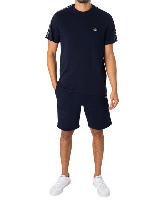 Lacoste Blue Logo Stripe Sweat Shorts for men
