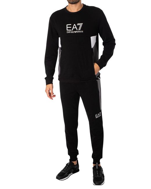 EA7 Black Logo Stripe Joggers for men