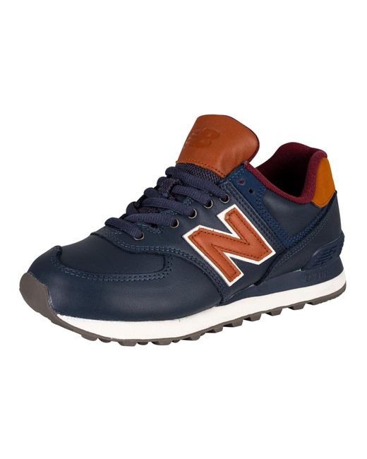 New Balance 574 Leather Trainers in Navy/Burgundy (Blue) for Men Lyst