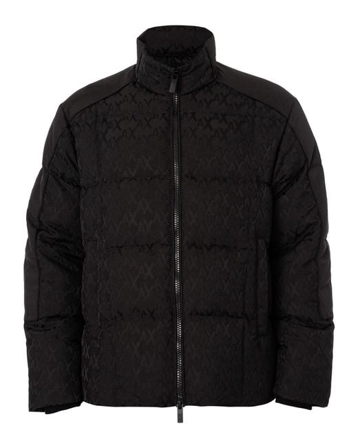 ARMANI EXCHANGE Black Woven Down All Over Print Jacket for men