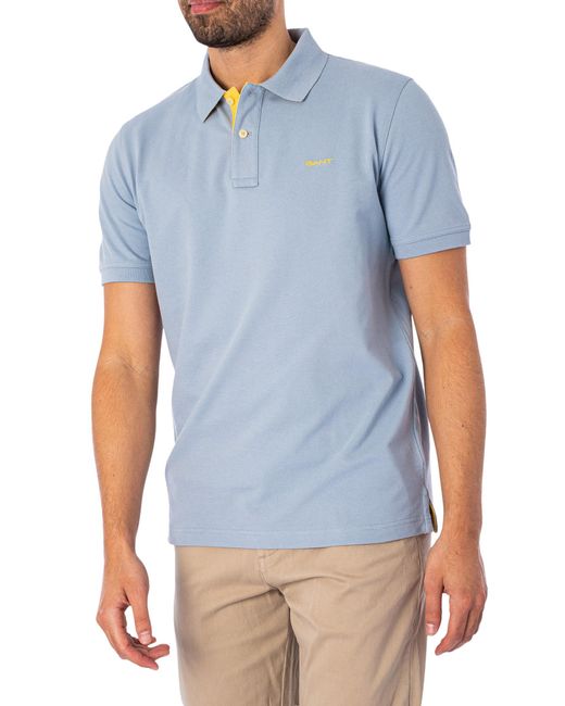 Gant Blue Regular Contrast Pique Rugger Polo Shirt for men
