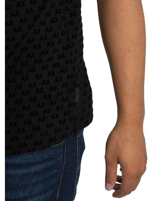 ARMANI EXCHANGE Black Regular Logo Pattern Polo Shirt for men