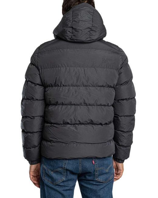 Superdry Gray Hooded Sport Puffer Jacket for men