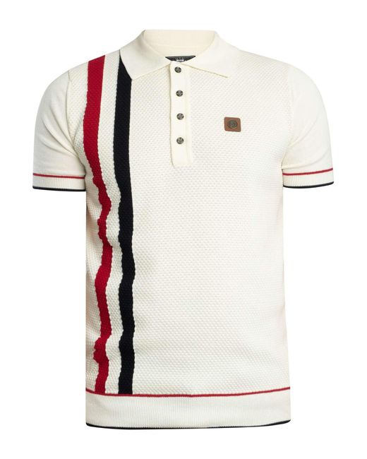 Trojan White Racing Stripe Fine Gauge Polo Shirt for men