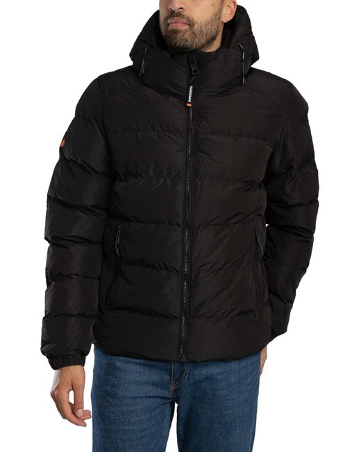 Superdry Black Hooded Sports Puffer Jacket for men