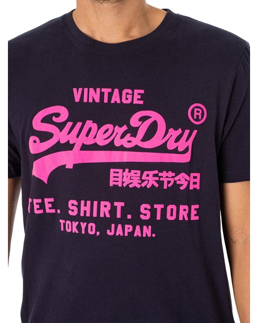Superdry Blue Neon Vintage Logo T-shirt for men