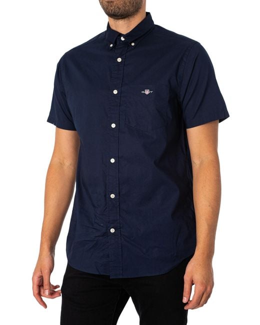 Gant Blue Regular Poplin Short Sleeved Shirt for men
