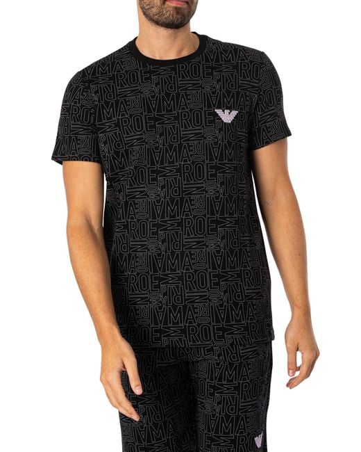 Emporio Armani Black Lounge Brand Pattern T-shirt for men