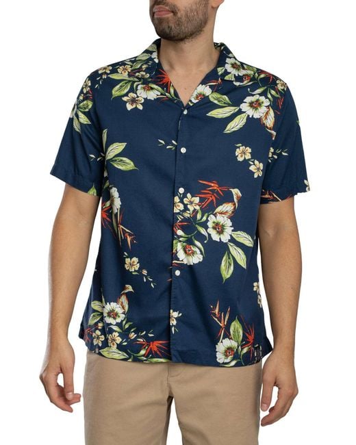 Superdry Blue Hawaiian Print Short Sleeved Shirt for men